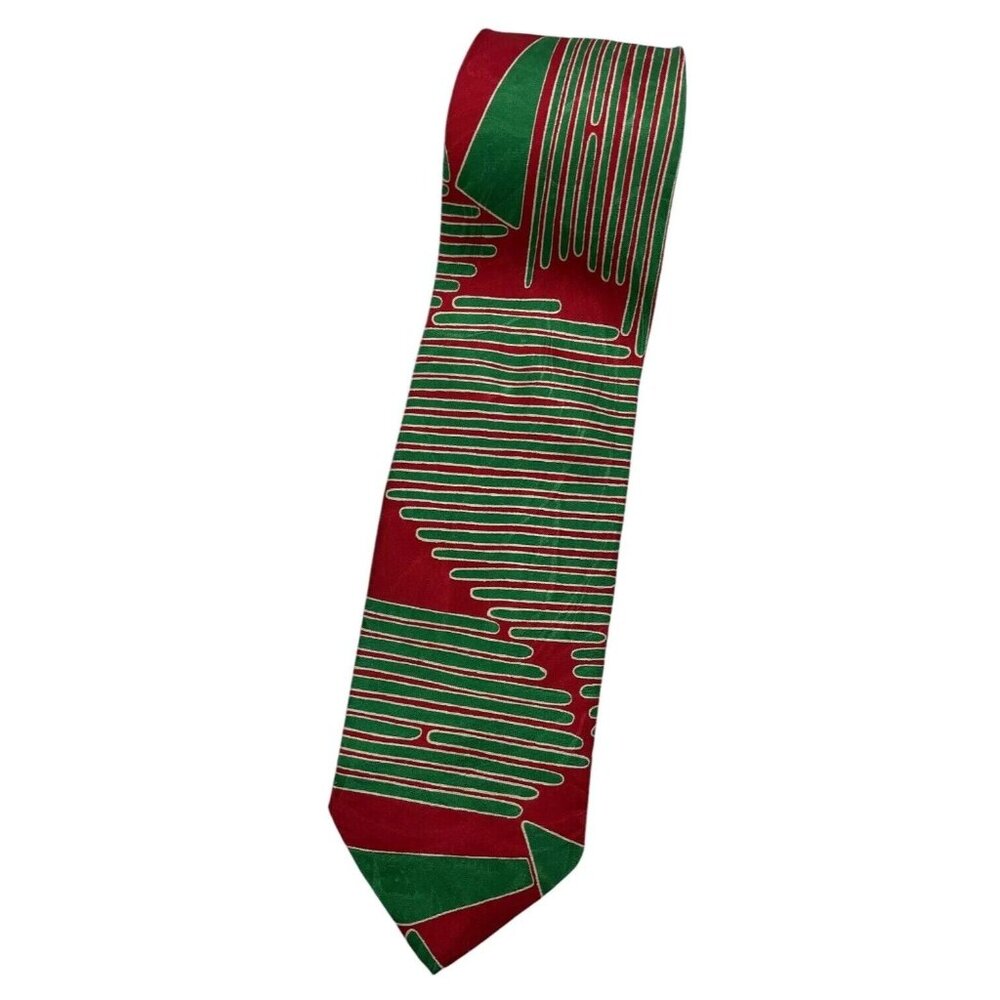 GIANNI VERSACE Men's Silk Necktie LUXURY Tie Red Green Geometric W:3.7" EUC